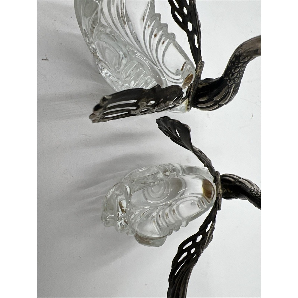 Vintage Swan Salt Cellars, Silver Plated, Articulated Wings, Clear Glass, Pair - Picture 9 of 11